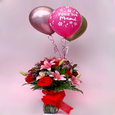 Jardín floral con globos