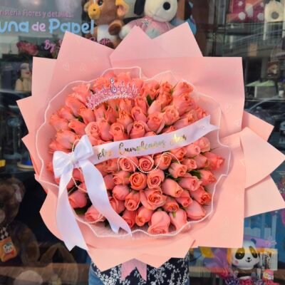 Bouquet buchon 100 Rosas Salmón