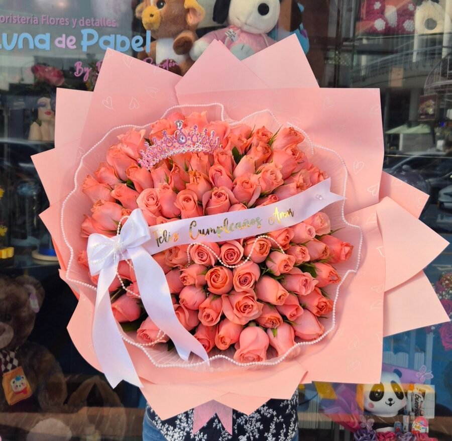 Bouquet buchon 100 Rosas Salmón