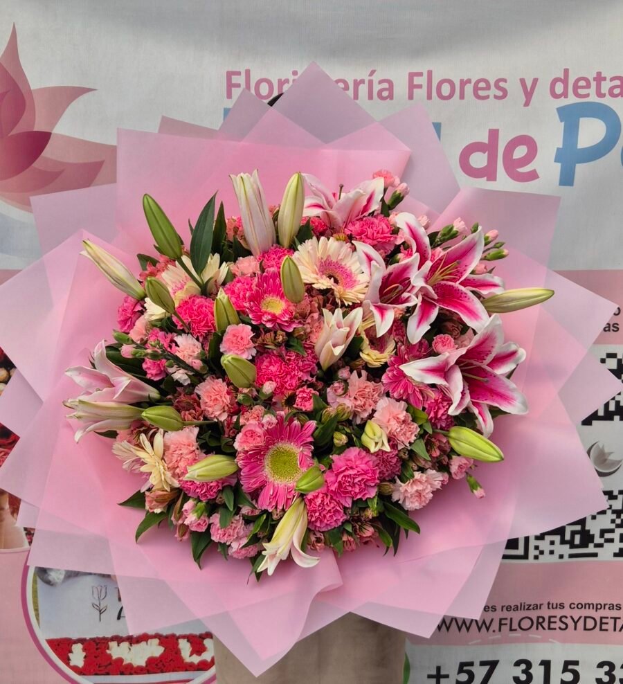 Bouquet buchon lirios, claveles astromelias.