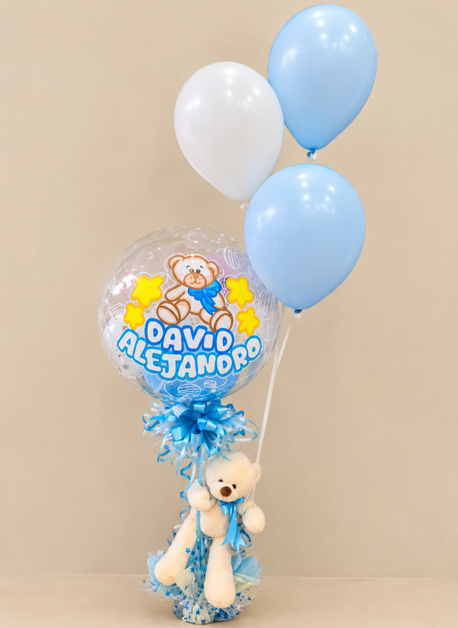 2026/10/1001513493.png Globo Burbuja Bebe con 3 globos en helio y peluche.